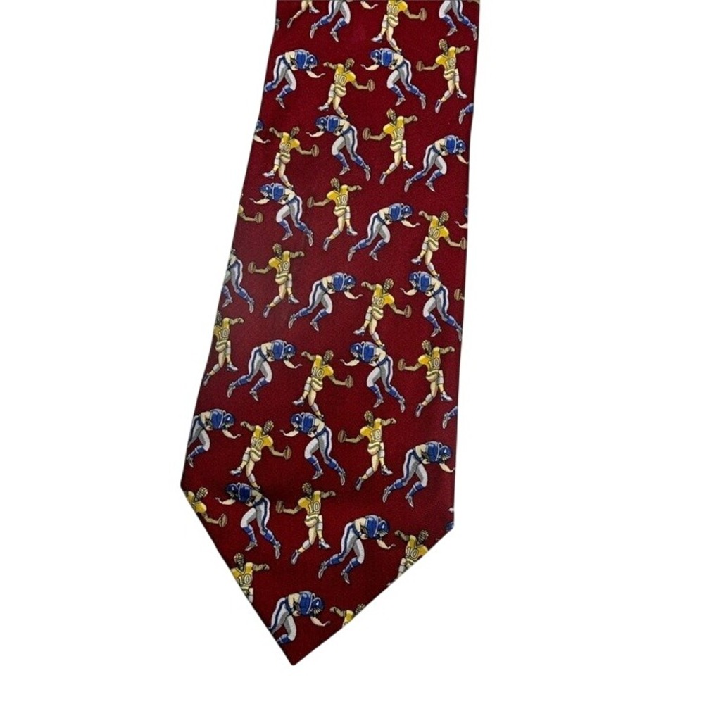 Vintage Football Player Silk Tie Men's Burgundy Sports Graphic Necktie 57" - Picture 2 of 4